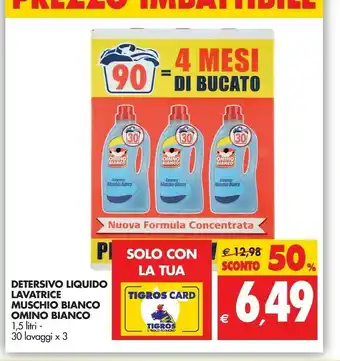 Tigros Omino Bianco Detersivo Liquido Lavatrice Muschio Bianco offerta