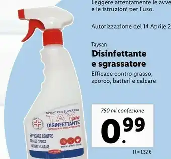 Lidl Taysan Disinfettante E Sgrassatore offerta