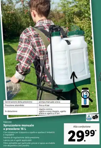 Parkside Spruzzatore manuale a pressione 16L