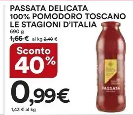 Ipercoop Le stagioni d'italia passata delicata 100 % pomodoro toscano offerta