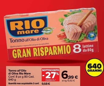 Carrefour Market Rio mare tonno all'olio di oliva offerta