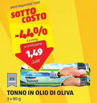 ALDI TONNO IN OLIO DI OLIVA 3 x 80 g offerta