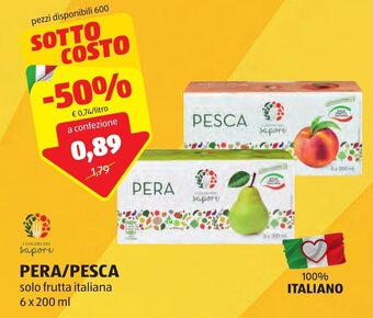 ALDI PERA/PESCA solo frutta italiana 6 x 200 ml offerta