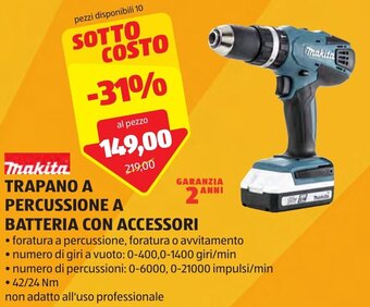 ALDI makita TRAPANO A PERCUSSIONE A BATTERIA CON ACCESSORI offerta
