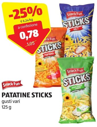 ALDI Snack Fun PATATINE STICKS gusti vari 125 g offerta