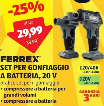 ALDI FERREX SET PER GONFIAGGIO A BATTERIA, 20 V offerta