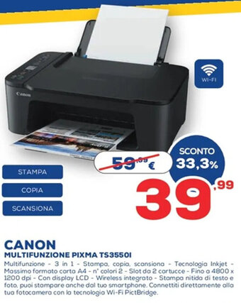 Euronics CANON MULTIFUNZIONE PIXMA TS35501 offerta