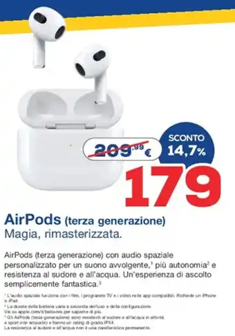 Euronics AirPods (terza generazione) con audio spaziale offerta