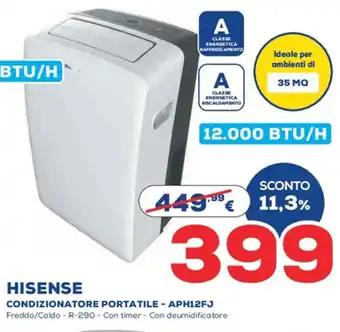HISENSE CONDIZIONATORE PORTATILE - APH12FJ Freddo/Caldo-R-290- Con timer - Con deumidificatore