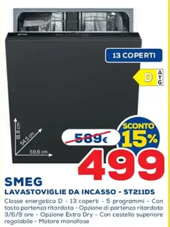 Euronics SMEG LAVASTOVIGLIE DA INCASSO-ST211DS offerta