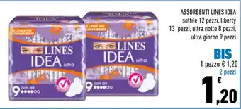 Conad City ASSORBENTI LINES IDEA sottile 12 pezzi, liberty 13 pezzi, ultra notte 8 pezzi, ultra giorno 9 pezzi offerta