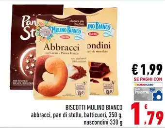 Conad City BISCOTTI MULINO BIANCO abbracci, pan di stelle, batticuori, 350 g, nascondini 330 g offerta