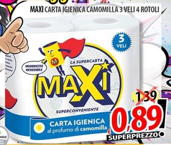 Il Genio Supermercato MAXI CARTA IGIENICA CAMOMILLA 3 VELI 4 ROTOLI offerta