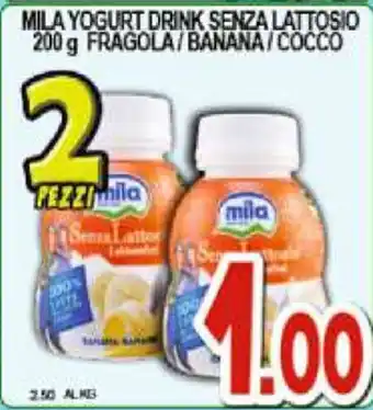 Mila Yogurt Drink Senza Lattosio Fragola/Banana/Cocco 200g 2 pezzi