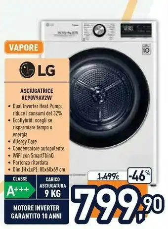 Unieuro LG RC90V9AV2W Libera Installazione Caricamento Frontale Acciaio Inossidabile 9 Kg A+++-10% offerta