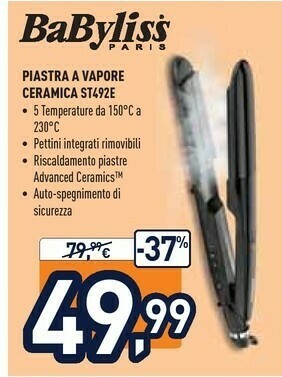 Unieuro Babyliss ST492E Messa In Piega Piastra Per Capelli Vapore Nero 2,5 M offerta