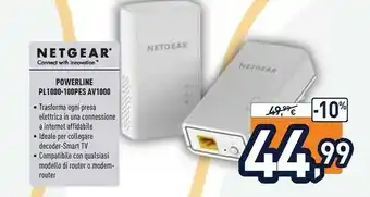 Unieuro Netgear PL1000-100PES Adattatore Di Rete Powerline 1000 Mbit/s Collegamento Ethernet LAN Bianco 2 Pezzo(i) offerta