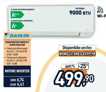 Unieuro Daikin Condizionatore Monosplit 25 New Evolution offerta