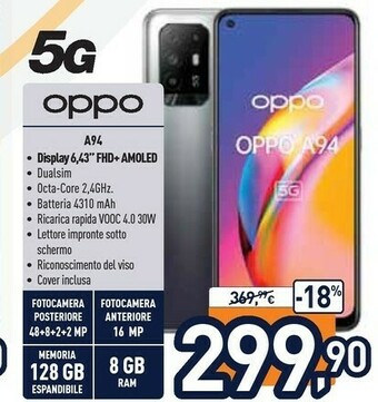 Unieuro Oppo A94 5G A94 16,3 Cm (6.43") Doppia SIM ColorOS 11.1 USB Tipo-C 8 GB 128 GB 4310 MAh Nero offerta