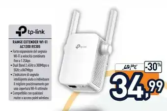 Unieuro Tp Link Range Extender Wi-Fi AC1200 RE305 offerta