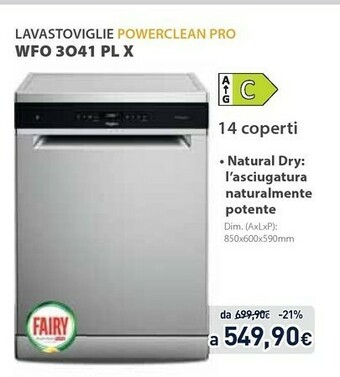 Unieuro Whirlpool WFO 3O41 PL X Lavastoviglie Libera Installazione 14 Coperti C offerta