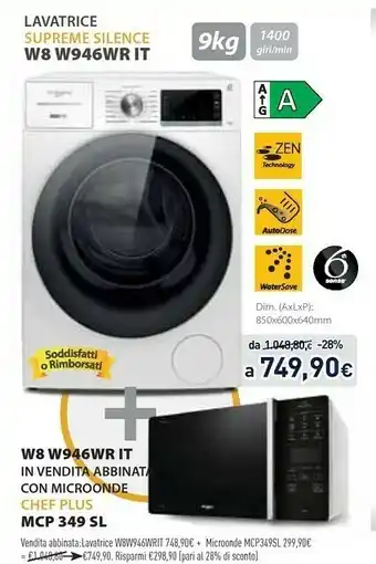 Unieuro Whirlpool Lavatrice Supreme Silence W8 W946WR IT offerta