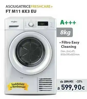 Whirlpool FT M11 8X3 EU Libera Installazione Caricamento Frontale Bianco 8 Kg A+++