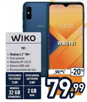 Wiko Y81 15,8 Cm (6.2") 2 GB 32 GB Doppia SIM 4G Micro-USB Oro Android 10.0 4000 MAh