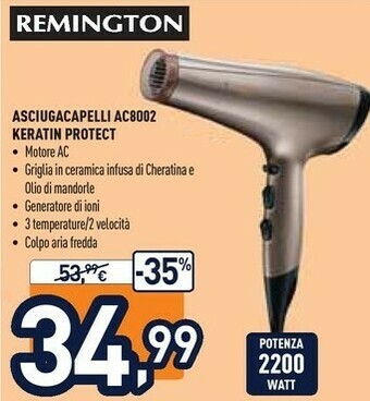Unieuro Remington AC8002 2200W Grigio Asciuga Capelli offerta