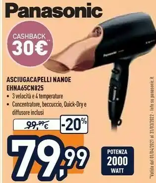 Unieuro Panasonic Asciugacapelli Nanoe EHNA65CN825 offerta