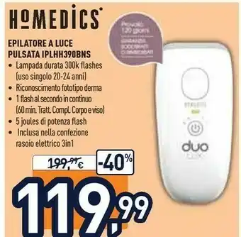 Unieuro Homedics Epilatore A Luce Pulsata IPLHH390BNS offerta