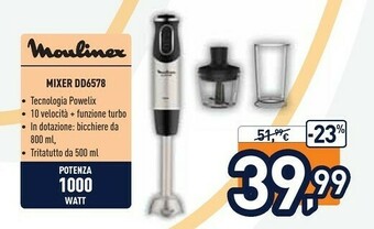 Unieuro Moulinex DD6578 Quickchef 2in1 Frullatore A Immersione, Tecnologia Powelix offerta