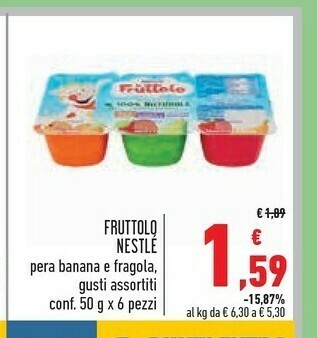Conad Superstore Nestlè Fruttolo Fragola E Banana, Mela E Pera, Pesca E Albicocca 300 G(ml) offerta