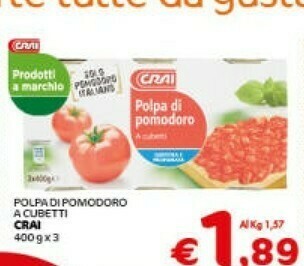 Crai Crai - Polpa Di Pomodoro A Cubetti Gustosa E Profumata 1200 G(ml) offerta