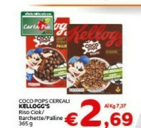 Crai Kellogg's - Coco Pops Barchette 365 G(ml) offerta