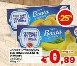 Crai Centrale del latte di roma Banana Yogurt Intero 250 G(ml) offerta
