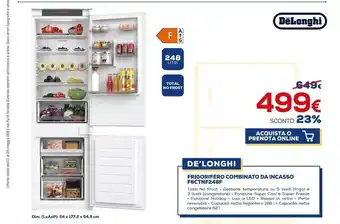 Euronics De longhi frigorifero combinato da incasso f6ctnf248f offerta