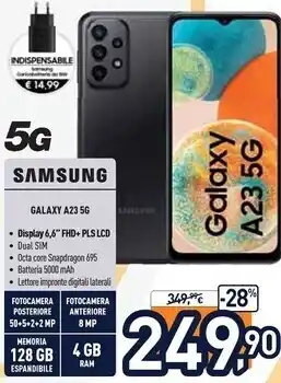 Unieuro Samsung galaxy a23 16,8 cm (6.6) doppia sim android 12 4g usb tipo-c 4 gb 128 gb 5000 mah nero offerta
