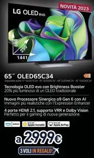 Unieuro Lg oled evo 65'' oled65c34 offerta