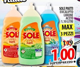 Il Genio Supermercato SOLE PIATTI EUCALIPTO LIMONE ACETO 1,10 LITRI offerta