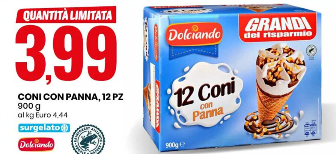 Eurospin CONI CON PANNA, 12 PZ 900 g offerta