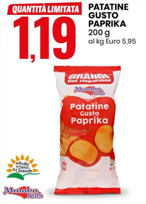 Eurospin Mambo Kids Patatine Gusto Paprika 200 g offerta