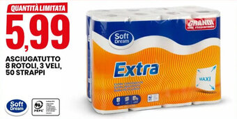 Soft Dream ASCIUGATUTTO 8 ROTOLI, 3 VELI, 50 STRAPPI