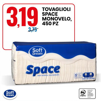 Eurospin Soft Dream TOVAGLIOLI SPACE MONOVELO, 450 PZ offerta