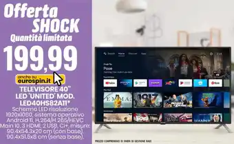 TELEVISORE 40" LED 'UNITED' MOD. LED40HS82A11