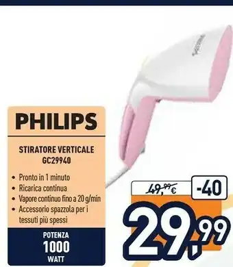 Unieuro Philips Steam&Go 2-in-1 Stiratrice Verticale GC299/40, 1000 W, Vapore Fino A 20 G/min offerta