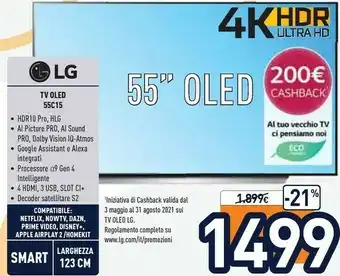 Unieuro LG OLED55C15LA 139,7 Cm (55") 4K Ultra HD Smart TV Wi-Fi Bianco offerta
