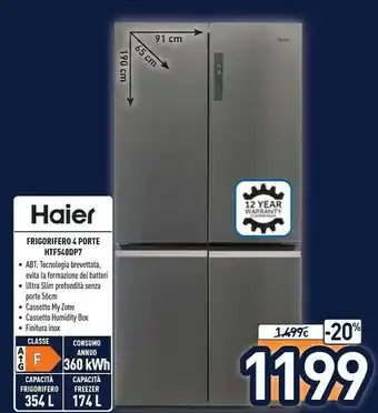Unieuro Haier Cube 90 Serie 5 HTF-540DP7 Frigorifero Side-by-side Libera Installazione 528 L F Platino, Acciaio Inossidabile offerta