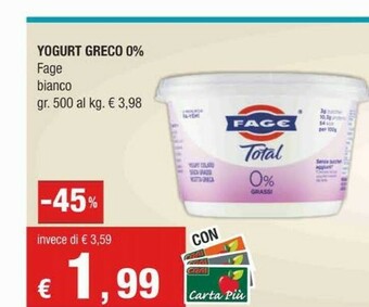 Crai Fage Total 0% Yogurt Greco Colato Senza Grassi 500 G(ml) offerta