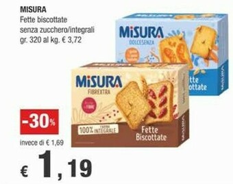 Crai Misura Fette Biscottate Dorate Fibre Bianche 320 G(ml) offerta